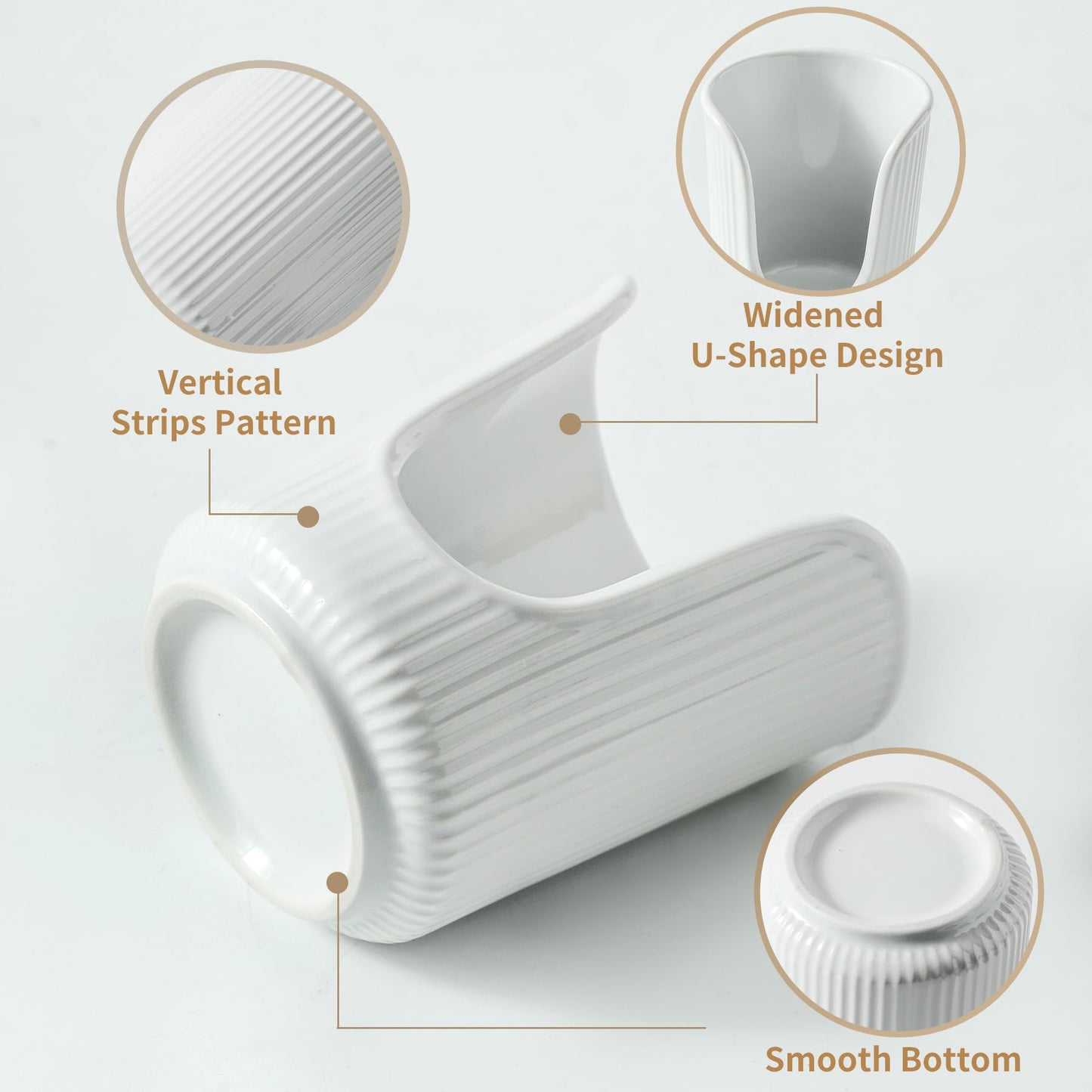 Dobbyby Ceramic Bathroom Cup Dispenser with Stylish Vertical Stripes - Disposable Mouthwash Cup Holder Holds 3-4oz Paper Cups for Rinsing Cups on Bathroom Vanity Countertops (White)