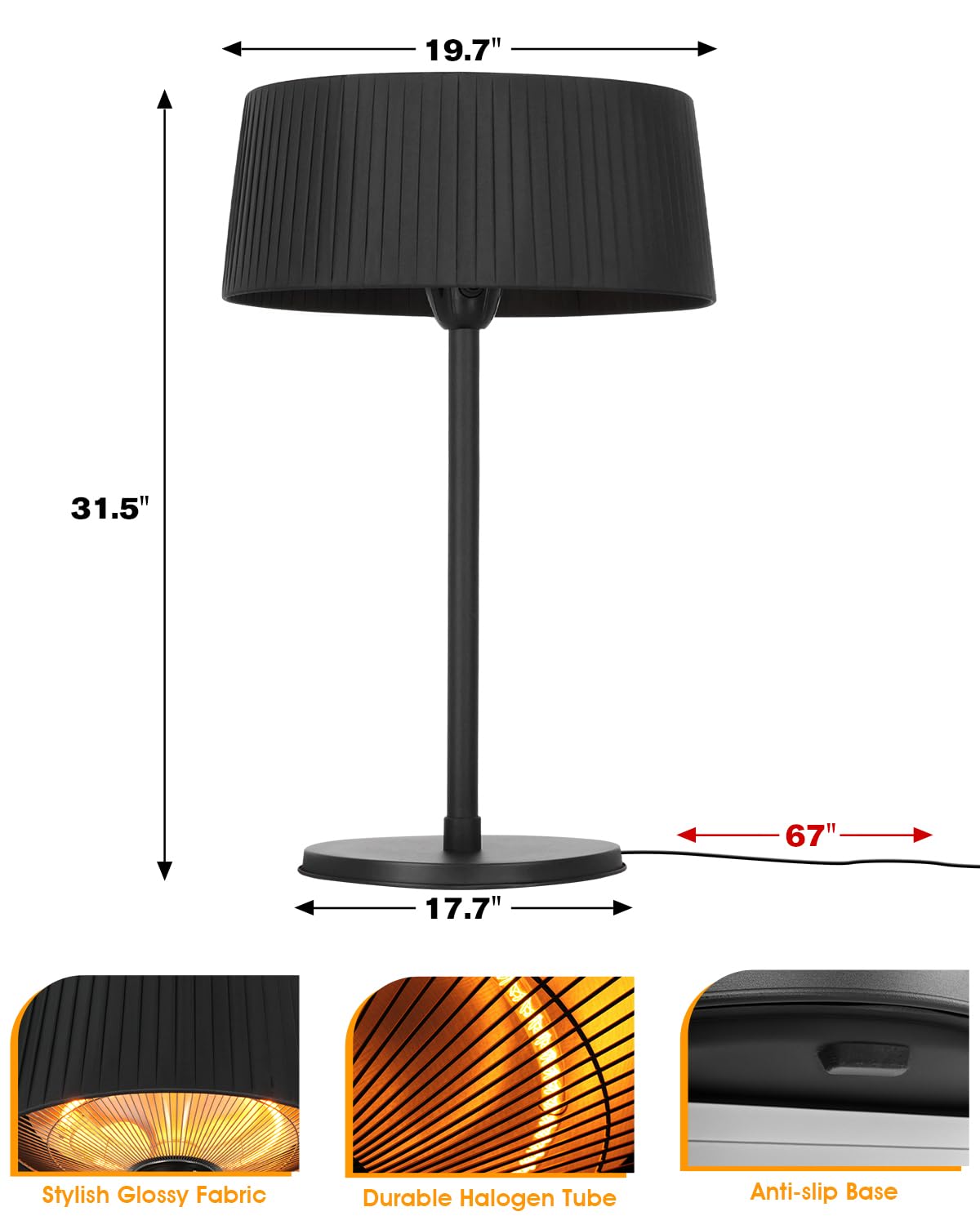 Cobuy Electric Outdoor Heater for Patio, 1500W Infrared Heater for Indoor & Outdoor, IP55 Waterproof, Fast Heating, Tip-Over Protection, Perfect for Garden, Balcony, Garage (black, tabletop)