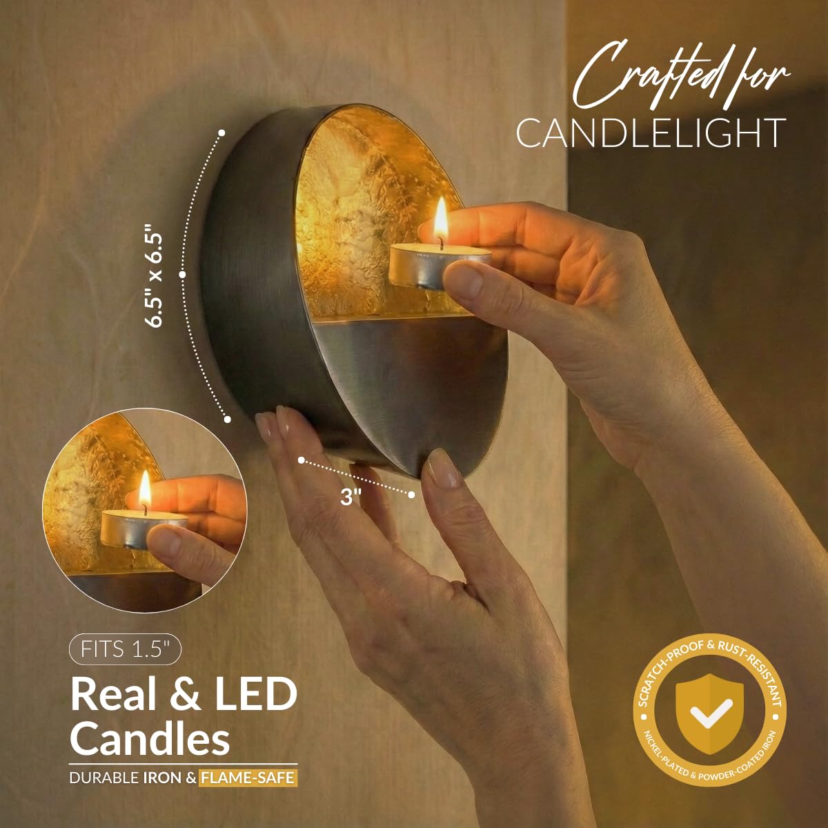 NativeSkins Eclipse Wall Candle Sconces Set of 2 - Round Tea Light Holders
