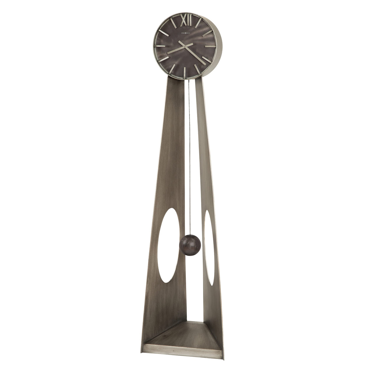 Howard Miller Smith Floor Clock II 549-118 – Aged Silver Finish Machined Metal Frame, Vertical Home Décor, Charcoal Black Finish Ball Pendulum, Quartz Movement