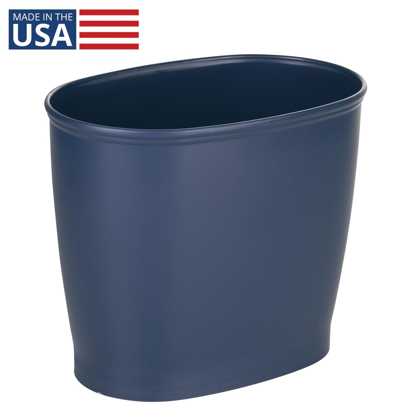 iDesign Slim Plastic Bathroom Trash Can, Navy Blue