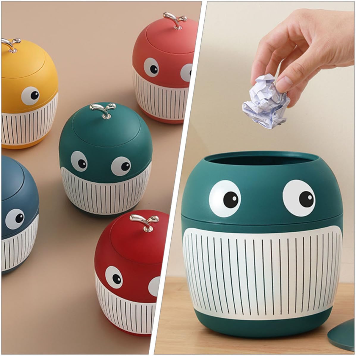 Green Plastic Mini Desk Wastebasket Cartoon Whale Shape for Tabletops