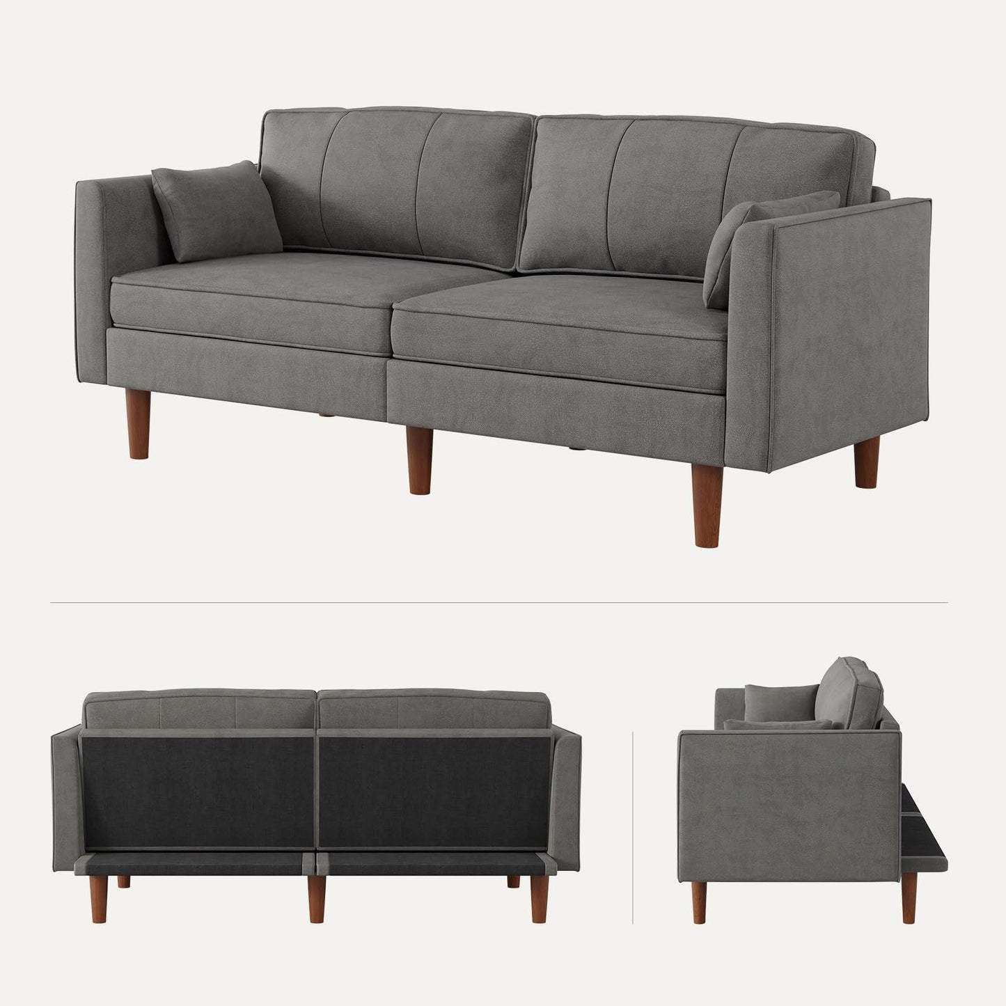 ONBRILL 71" Futon Sofa Bed,Convertible Sleeper Couch with Adjustable Backrest, Folding Loveseat for Apartment, Living Room, Office, Faux Leather,Grey