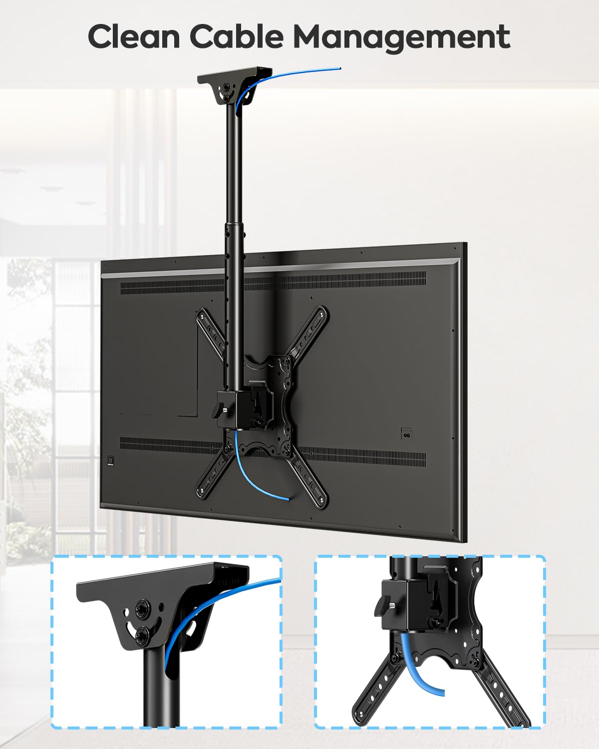 MOUNTUP Ceiling TV Mount for Most 24''- 65'' TVs, Hanging TV Ceiling Mount for 32 42 43 50 55 60 65 inch Screen, Full Motion Height Adjustable Bracket, Holes up to 99lbs, Max VESA 400x400mm, MU0039