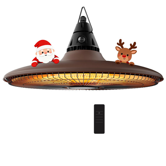 Hanging Heater, 1500W Outdoor Electric Patio Ceiling Heater with Remote Control, Infrared for Courtyard, Garage, Patio, Overheat & Tip-Over Protection, Waterproof, Brown