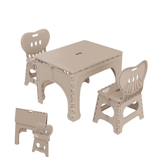 UNICOO® Kids Folding Table and Chairs Set, Kids Table and Chairs Foldable, Foldable Activity Table, Portable Picnic Table, Ideal for Indoor and Outdoor Use, Durable and Easy to Store (599) (Khaki)