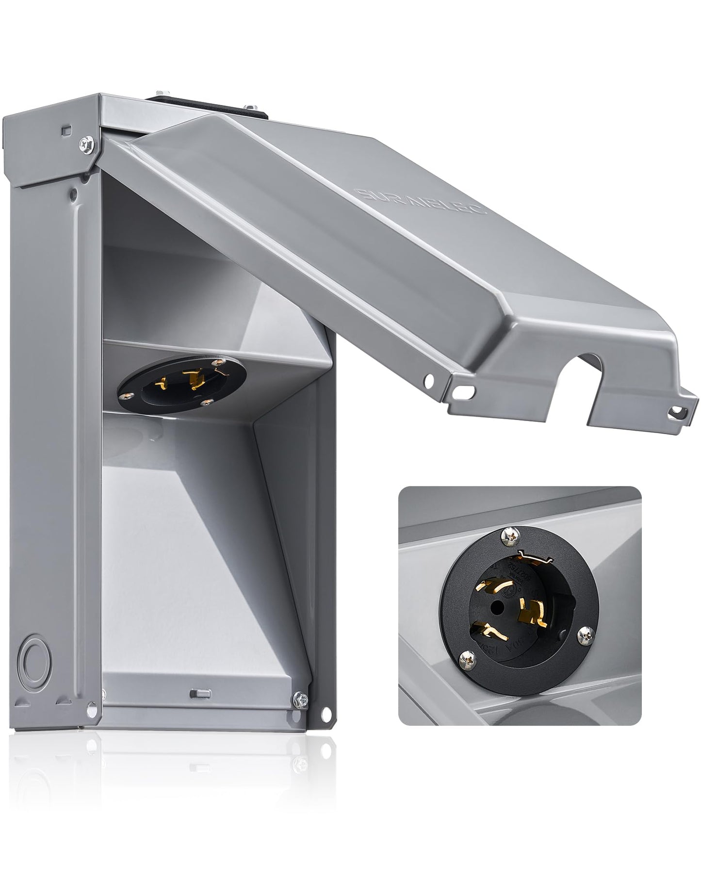 SURAIELEC 50 Amp Generator Power Inlet Box, NEMA SS2-50P Generator Box for 3-Prong Generator Cord, 120/240V, 12000W Weatherproof Outdoor Outlet Receptacle