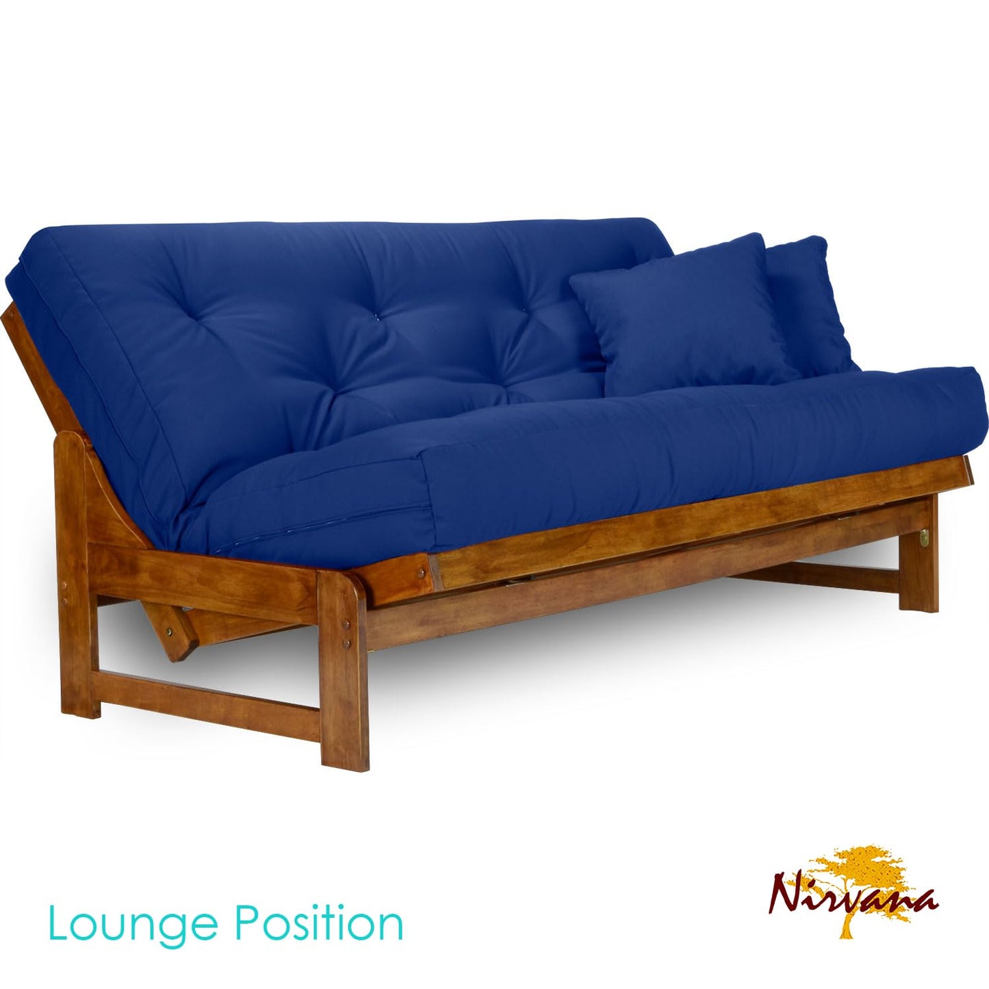 Nirvana Futons Arden Futon Set - Queen Size, Frame, 8" Mattress, Twill Royal Blue Cover