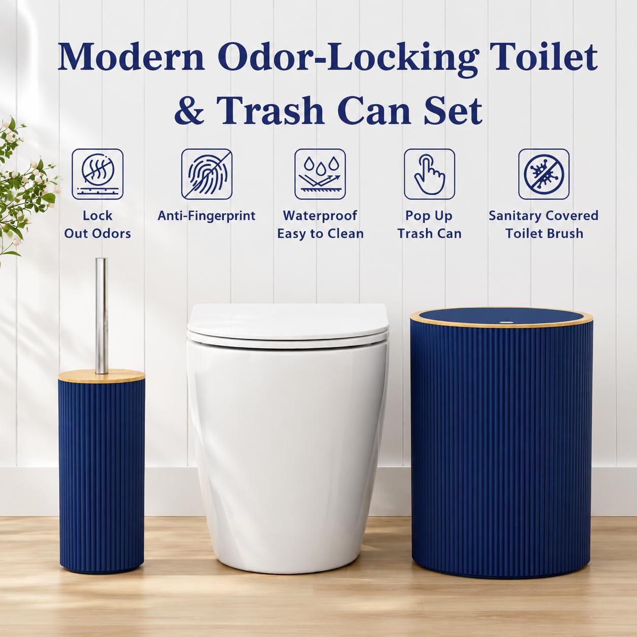 Navy Blue 25-Piece Bathroom Accessories Set with Shower Curtain and Rugs