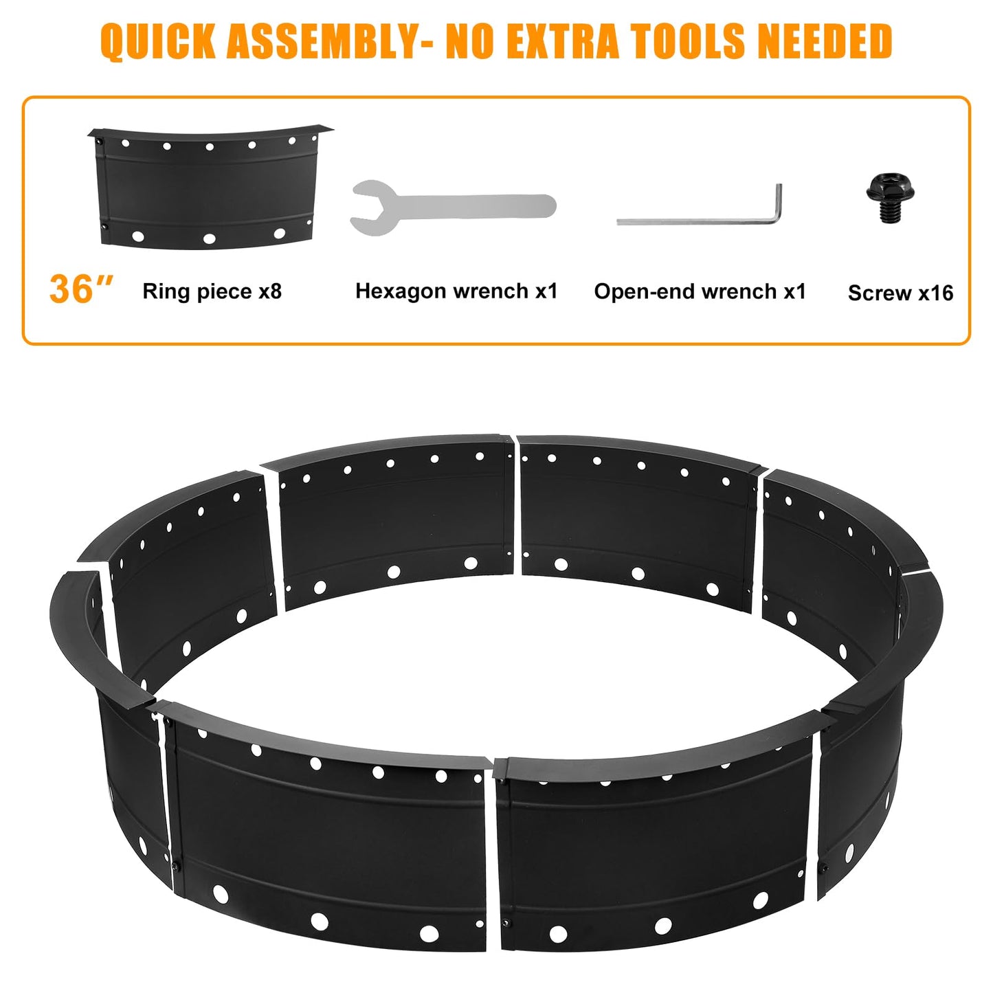 Zzuvjoy 36 Inch Fire Pit Ring, Large Outdoor Campfire Pit for Patio Backyard Garden, Smokeless Steel Firepit with Air Vent for Efficient Burning & Anti-Rust Coating, Black Steel