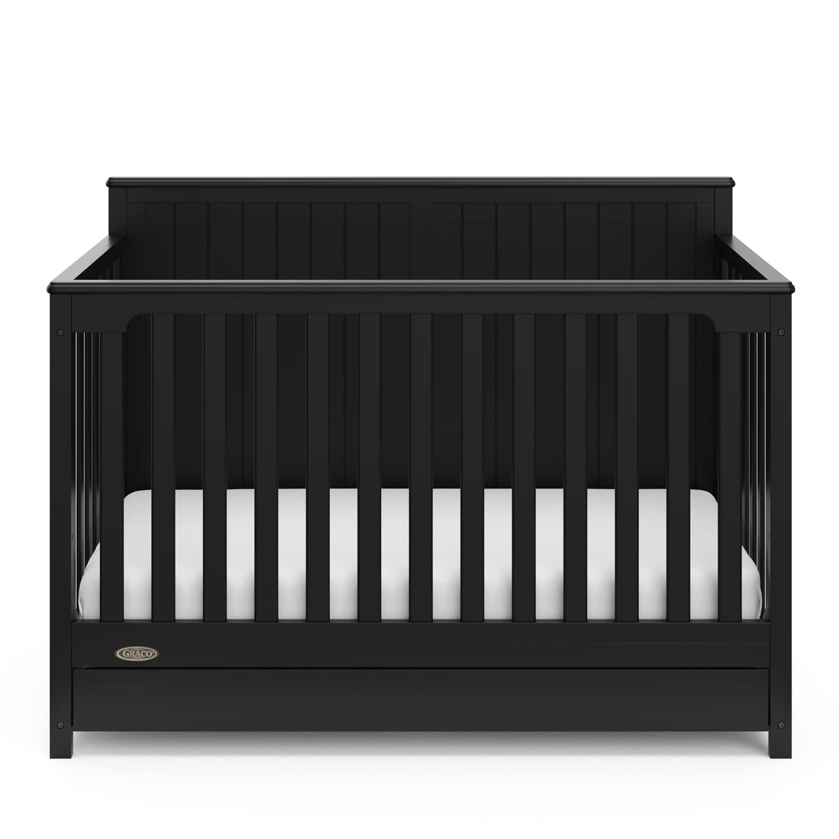 Graco Hadley 5-in-1 Convertible Crib with Drawer (Black) – GREENGUARD Gold Certified, Fits Standard Crib Mattress, Converts to Toddler Bed, Daybed and Full Bed, 4 Adjustable Mattress Heights