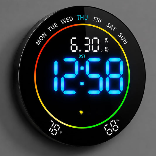MASHI 10"Easy-Read Large Digital Wall Clock,11-Color Night Light,Auto-DST