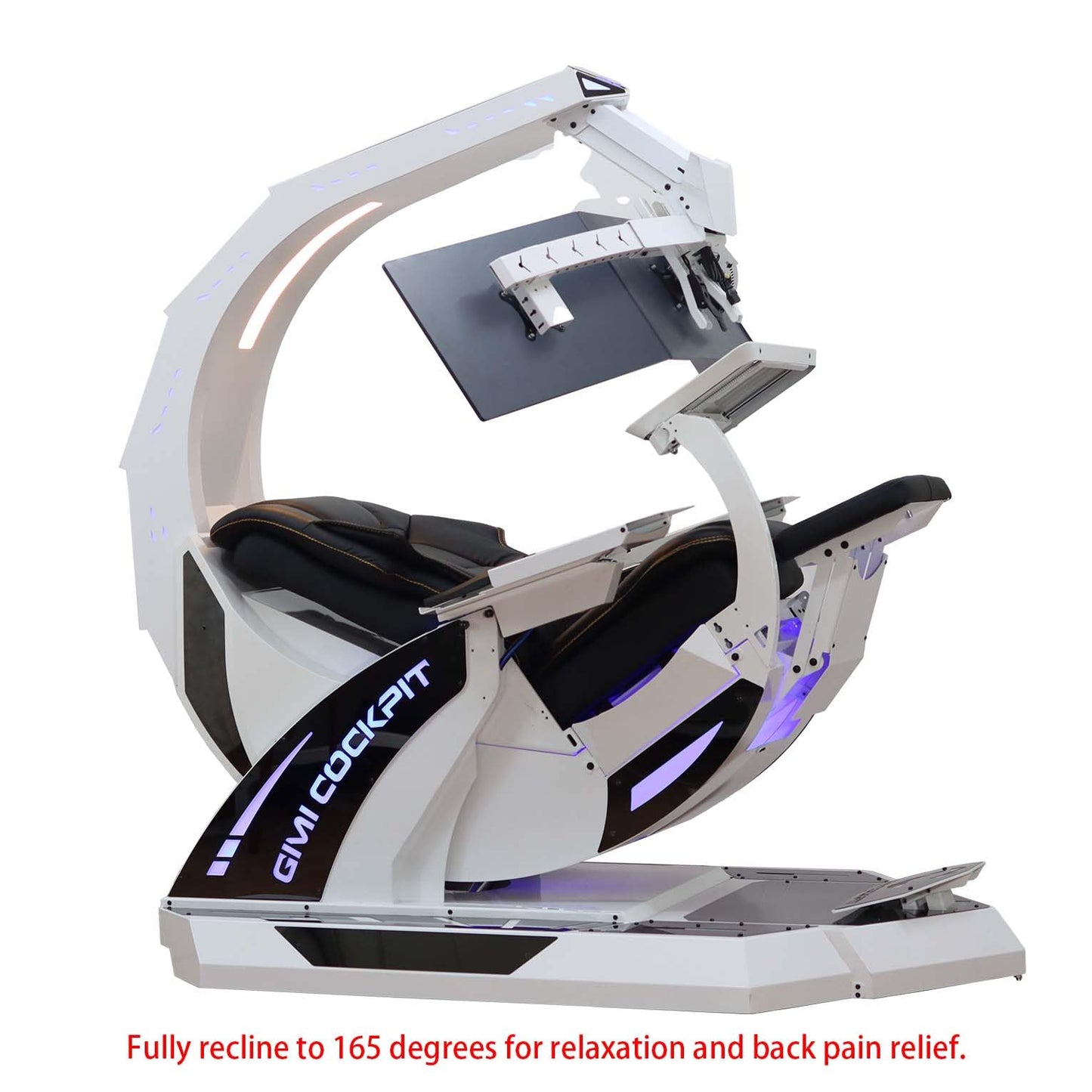 GIMI COCKPIT Imperator GM-520 Zero Gravity Reclining Workstation Computer Gaming Chair Gaming Cockpit for Works, Office (5-Monitor Brackets, White)