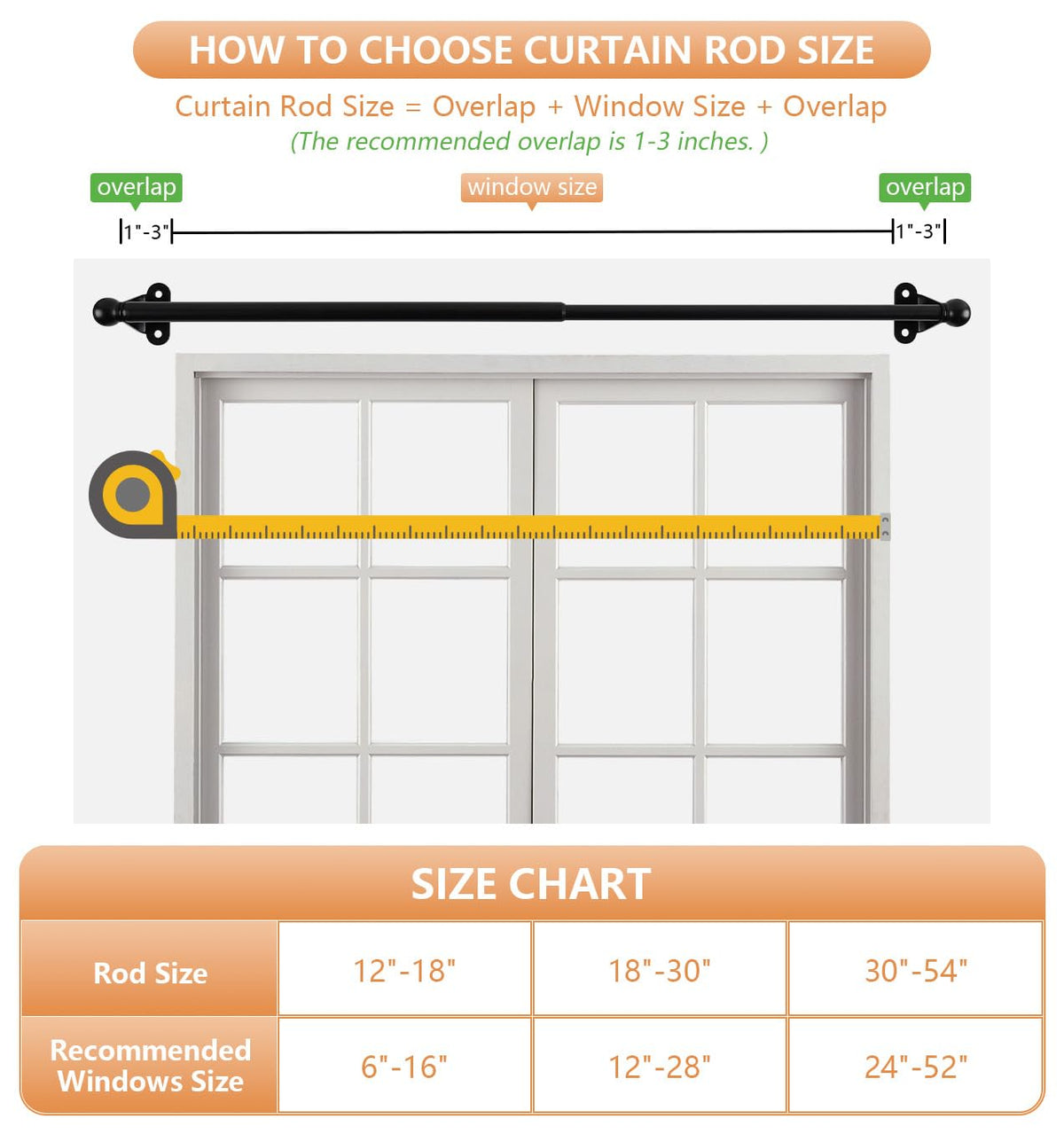 KXLife Cafe Curtain Rod 18-30 Inch, 1/2" Diameter, Door Curtain Rod, Black