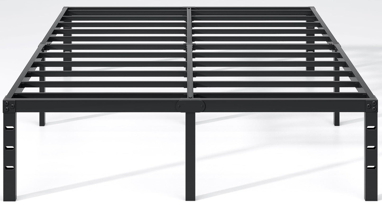 NEW JETO Metal Bed Frame,King Size Bed Frame with Storage Space,Heavy Duty Sturdy Mattress Foundation,Easy Assembly,No Box Spring Needed, Black,18 Inch,King