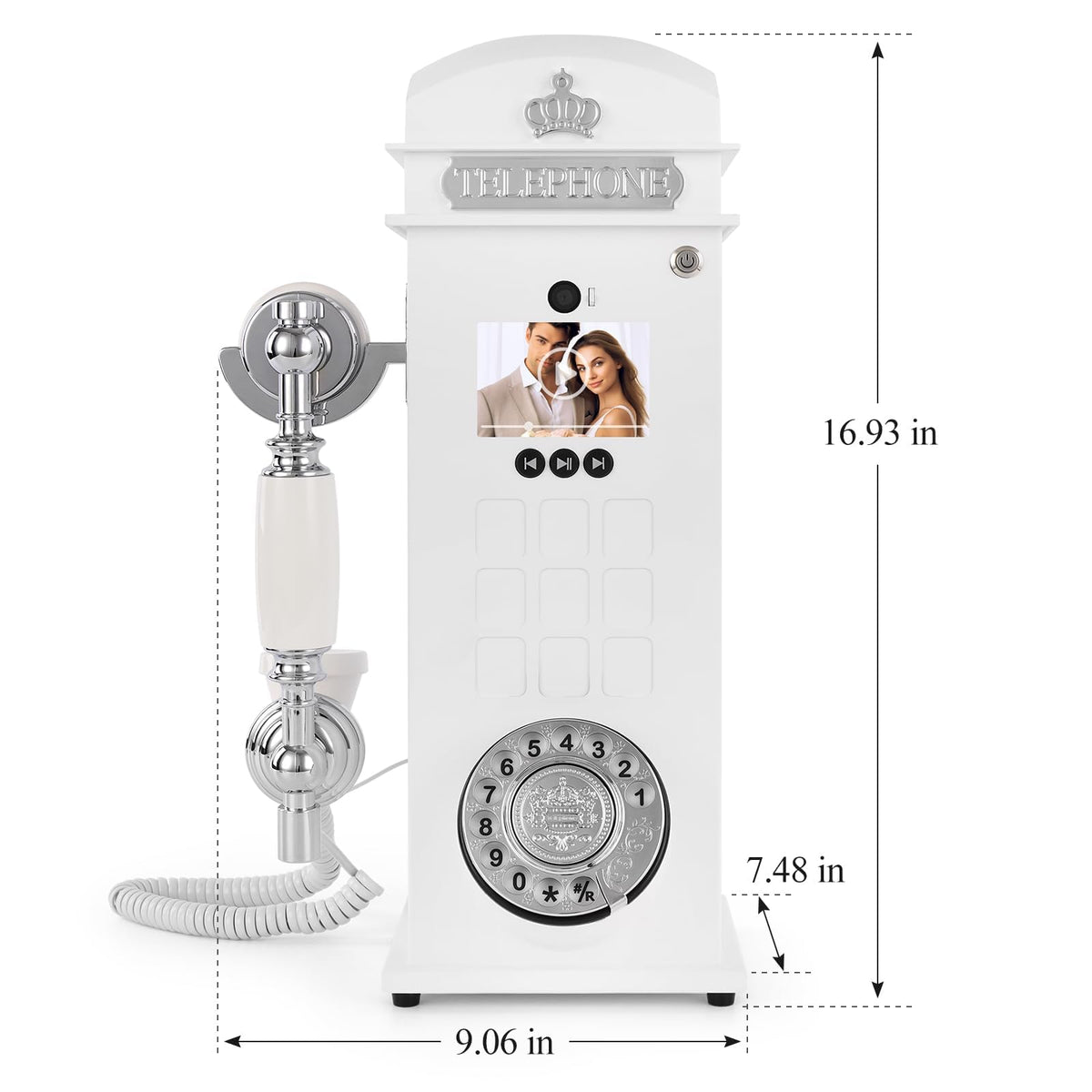 UKBW Video Audio Guest Book Wedding Phone, Record Customized Video Audio Messages, Preserve Your Special Occasions, Ideal for a Variety of Memorable Party Occasions(Crown White)