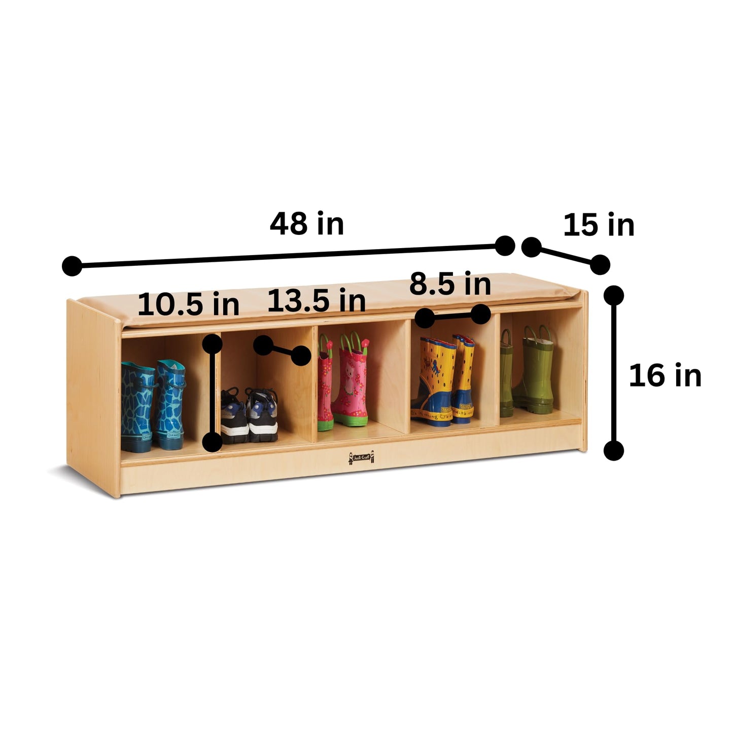 Jonti-Craft 90935JC 5 Section Bench Locker, Wheat Cushion