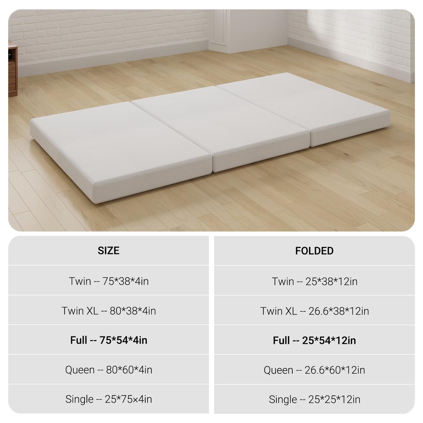 Avenco Folding Mattress Topper, 4 Inch Trifold Mattress, Full Size Folding Mattress for Indoors, RV/Camper Van, Travel, Camping, Guest Room-Breathable Cover & Non-Slip Bottom