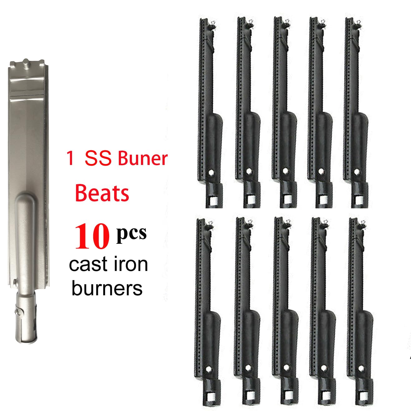 4 Pack Heavy Duty Cast Stainless Steel Grill Burner for Bull, Grill Replacement Parts for Bull, Cal Flame, Lion, Blaze, Turbo, Beefeater, Thermos, Char Broil, Jenn Air, Nexgrill