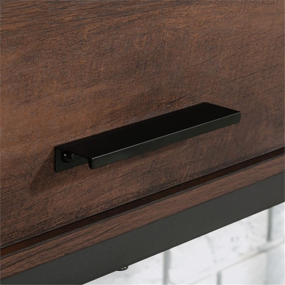 UrbanPro Engineered Wood and Metal Hutch, Barrel Oak Finish, 60 in Wide with Adjustable Shelves, Barrister-Style Door, Powder-Coated Frame, Durable Office or Home Storage