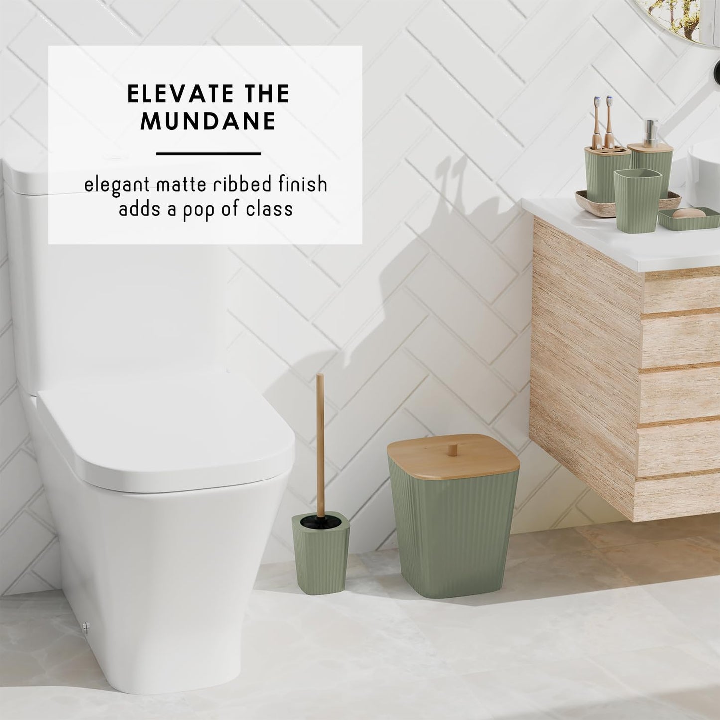 Clara Clark Bathroom Set - Sage Green Bathroom Accessories Set, 6PC Bathroom Accessory Set, Bathroom Sets with Toilet Brush, Trash Can & Soap Dispenser