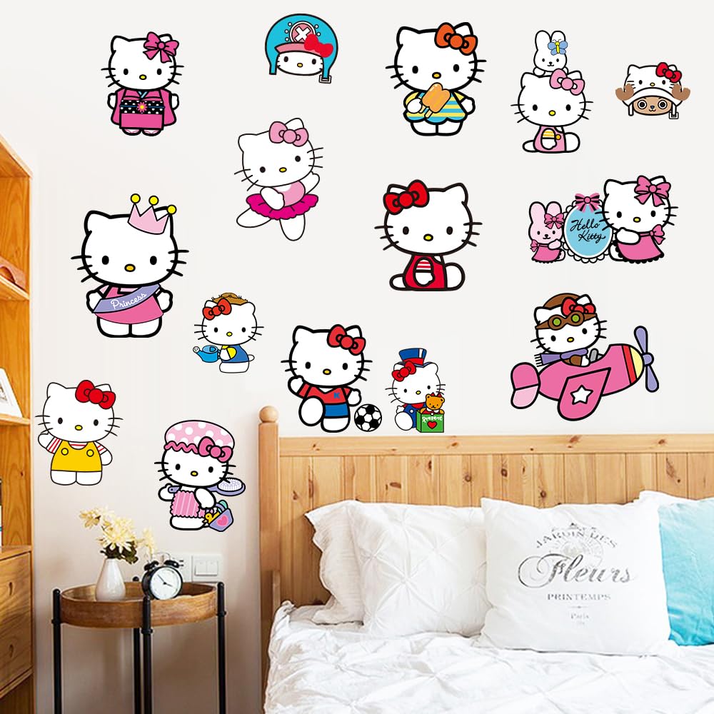 Bnqoe Kitty Cute Cartoon PVC Wall Decals | Self-Adhesive Removable Wall Stickers for Bedroom & Playroom Decor