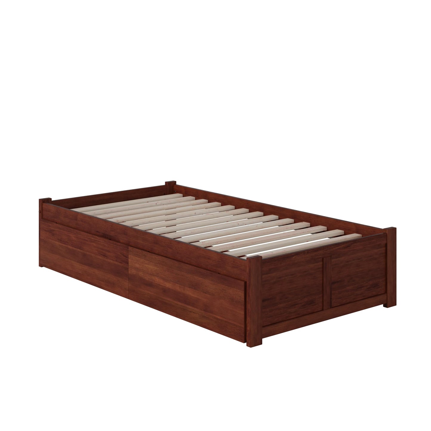 AFI Concord Twin XL Size Platform Bed with Footboard & Storage Drawers in Walnut