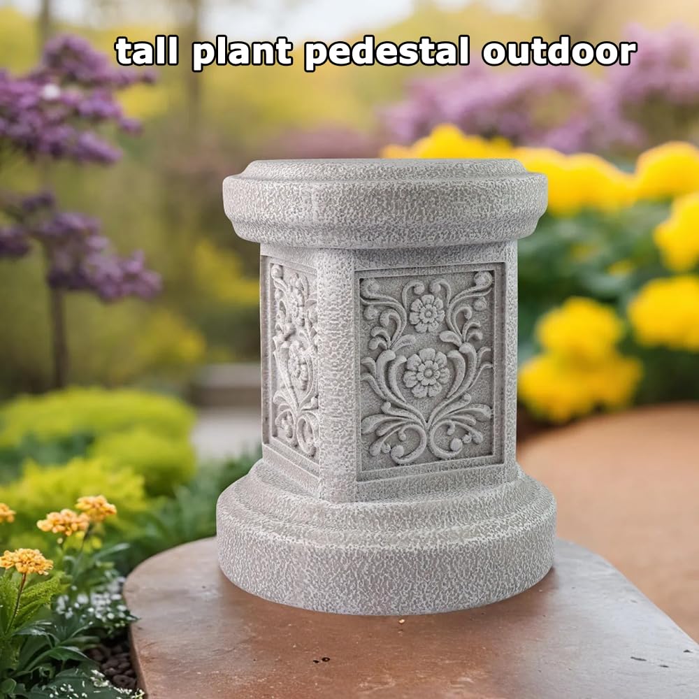 TB TIBAG Classic Statuary Stand Outdoor Pedestal Sculpture Decor Plinth Base Riser, Garden or Home Resin Statuary Pedestal, 12.6" Tall, 7.1 Pounds, (Round)
