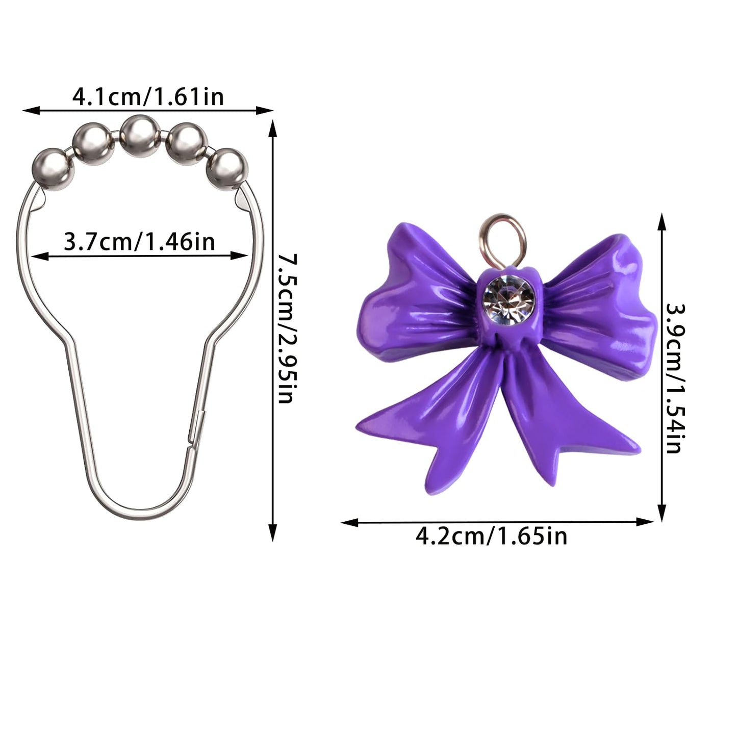 12 Pcs Purple Bow Knot Shower Curtain Hooks, Decorative Stainless Steel Shower Curtain Hooks for Bathroom Shower Rods