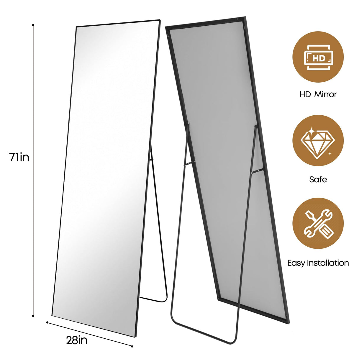Full Length Mirror with Stand, Full Body Standing Mirror-71"x28", Black