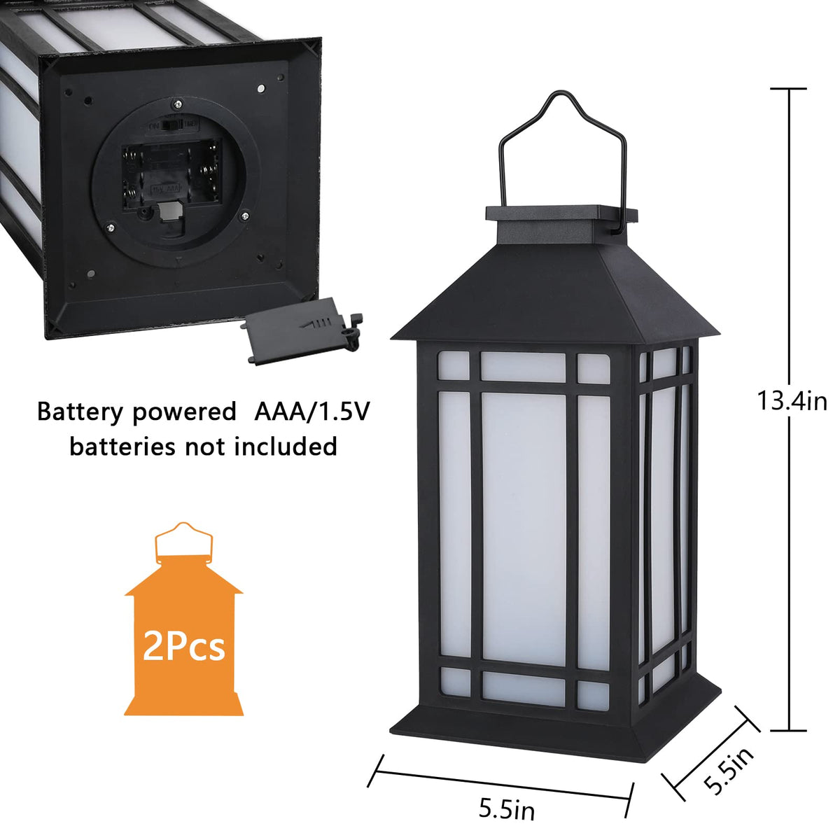 Bdor 13 Inch Outdoor Decorative Lanterns with LED Candle Timer 2 Pack Black