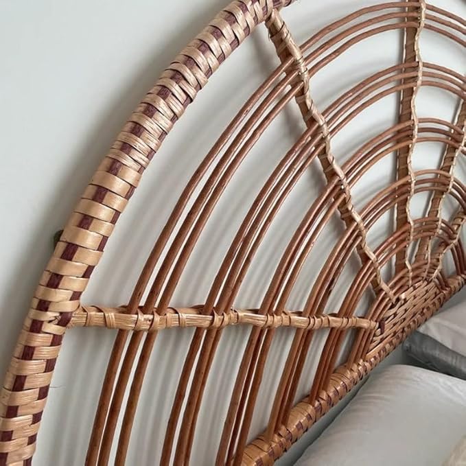 direfly Boho Woven Rattan Headboard - Handcrafted Wicker & Solid Wood Frame