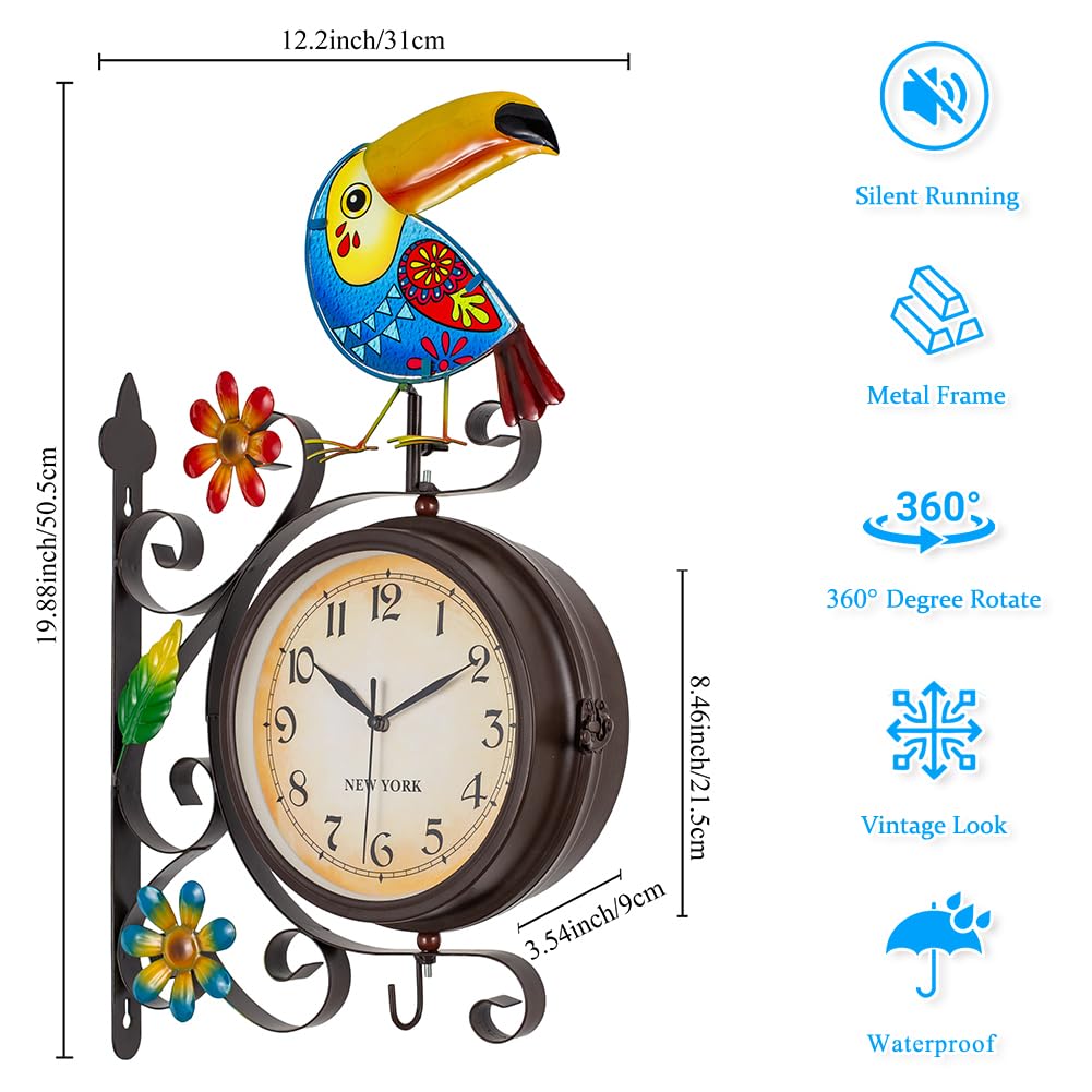 HOBYLUBY Vintage Indoor Outdoor Clock，Double Sided Wall Clock