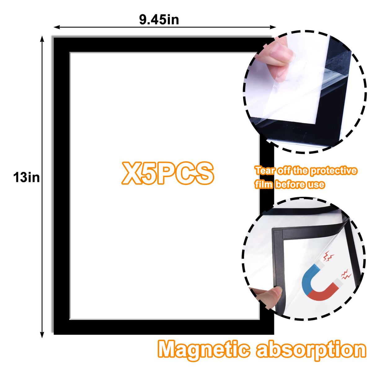 Vodolo 5-Pack Kids Artwork Frames Changeable, Kids Art Display Frame with Self Adhesive Backing, Magnetic Children Artwork Storage Frames, A4 Picture Frames Changeable for Drawing Crafting