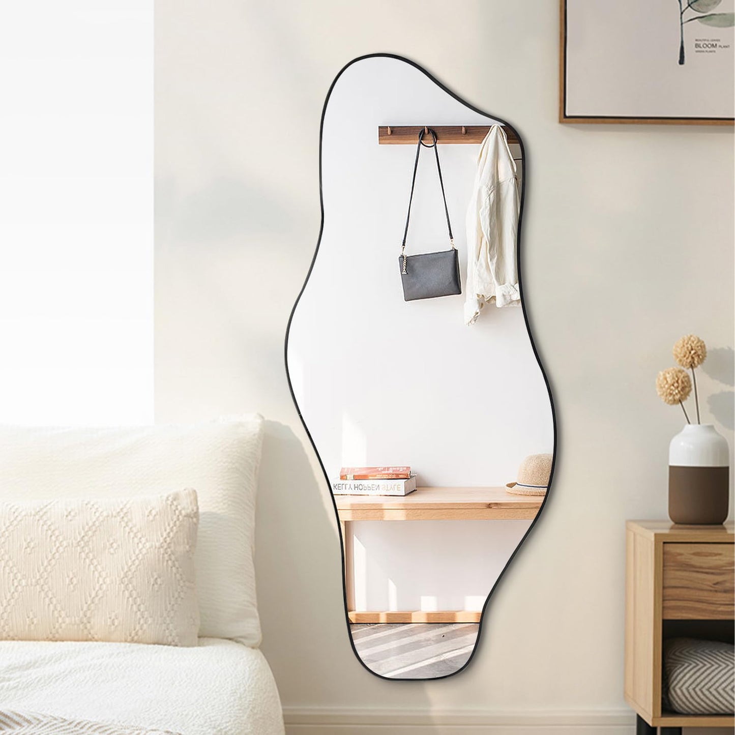DAOYIJIAJU Large Irregular Mirror, 54.5"x24" Asymmetrical Tempered Glass Mirror, Modern Organic Shaped Wall Mirrors for Entryway Bedroom Living Room Bathroom, Horizontal or Vertical Hanging