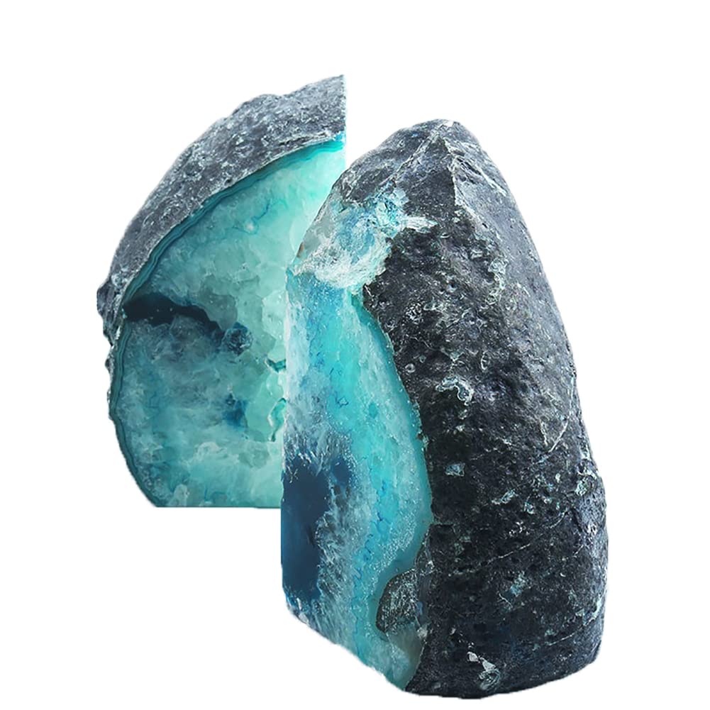 Agate Geode Bookends Heavy Duty Teal Crystal Stone Book Holders Decorative