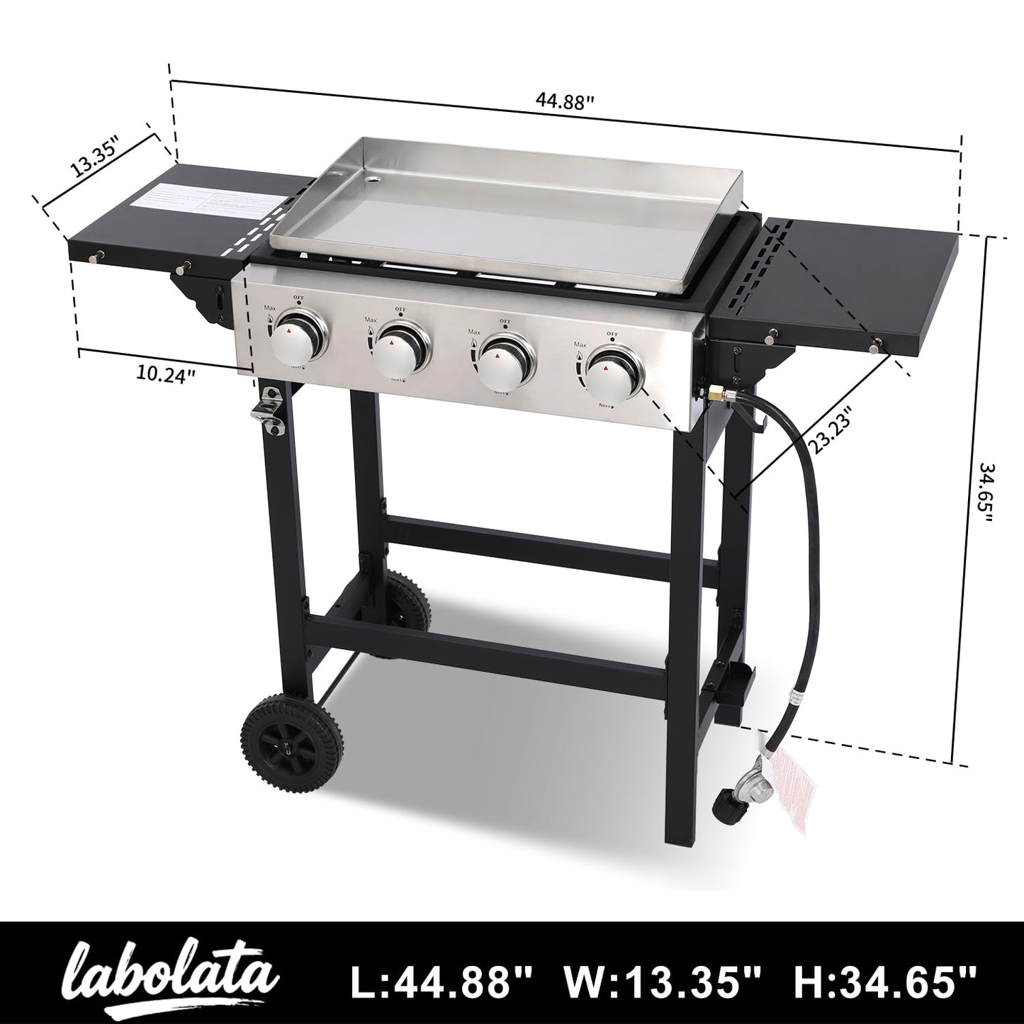 Flat Top Gas Griddle Grill with Stainless Steel Griddle, Includes Dust Cover & Regulator, Perfect for Camping & Tailgating (4-Burner)