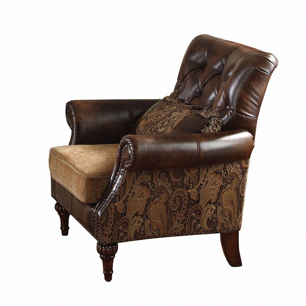 Brand 4-Piece Formal Living Room Set: Luxury Sofa, Loveseat, Single Chair and Coffee Table - Brown and Chenille