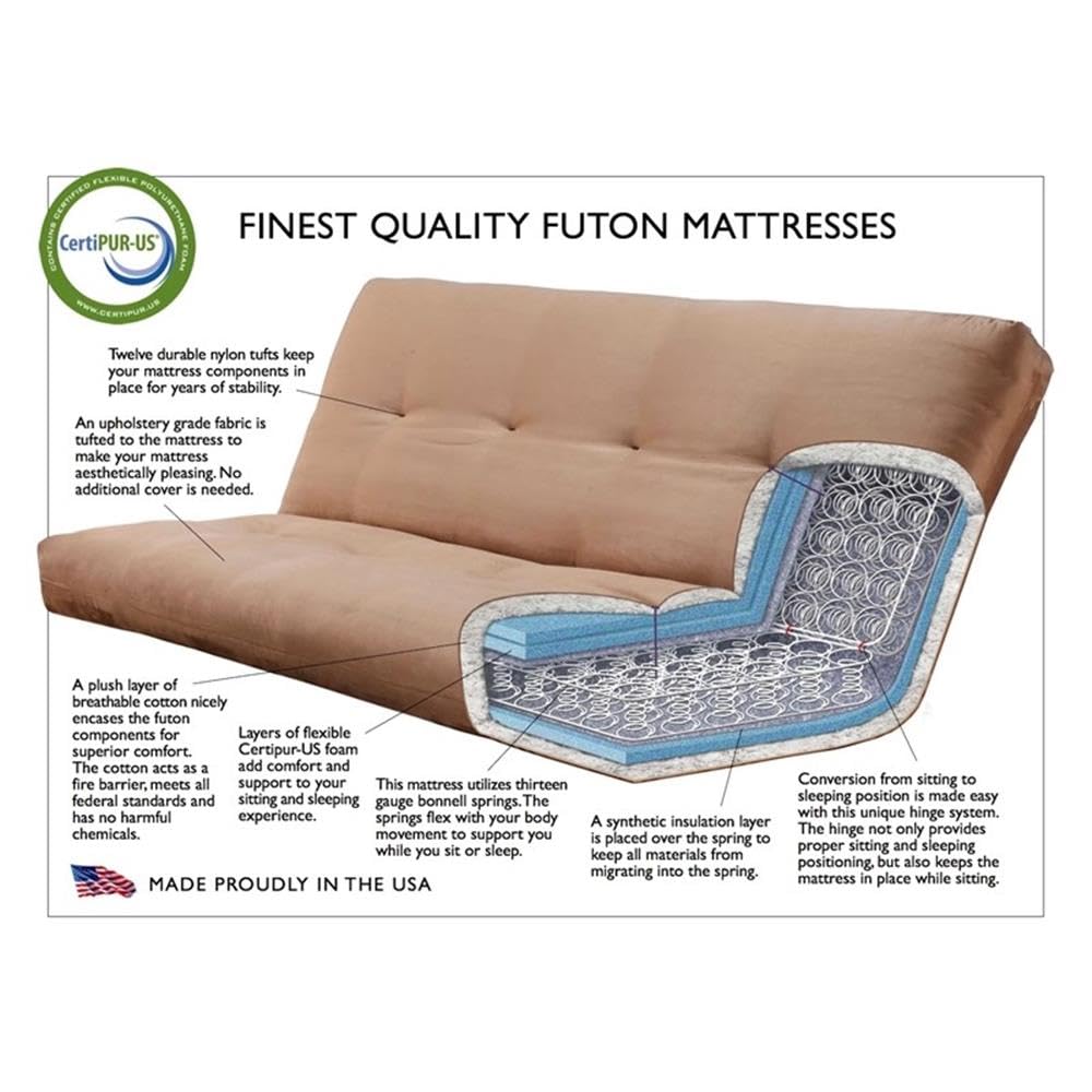 Kodiak Furniture 8" Full Size Spring Futon Mattress Replacement, Sleeper Sofa Bed Mattress, Linen Charcoal, Frame Not Included