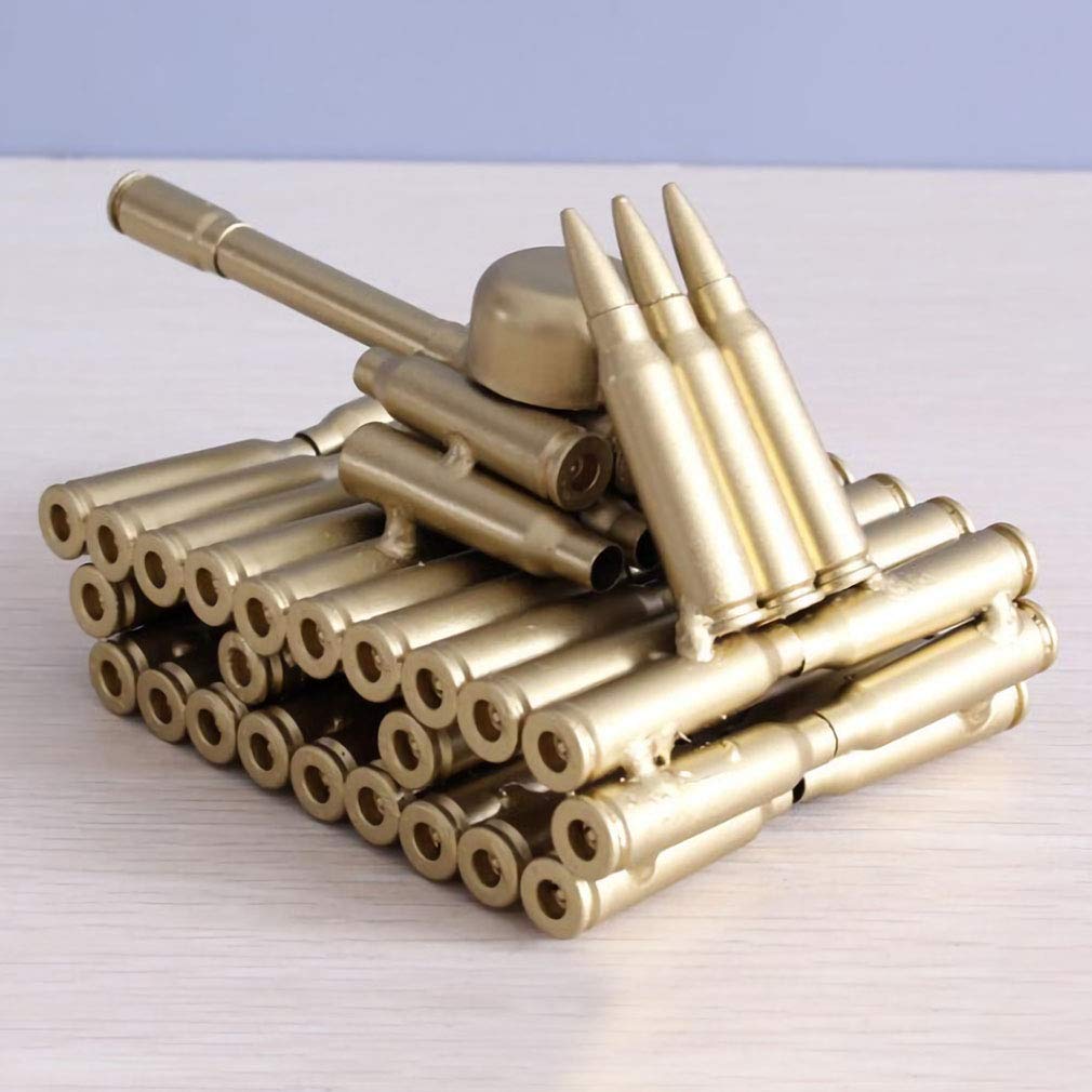 Singeek Bullet Shell Casing Shaped Army Tank Metal Sculpture,Great Decorative Artwork Model Gift for Home,Study Room Decorations (95 Tank)