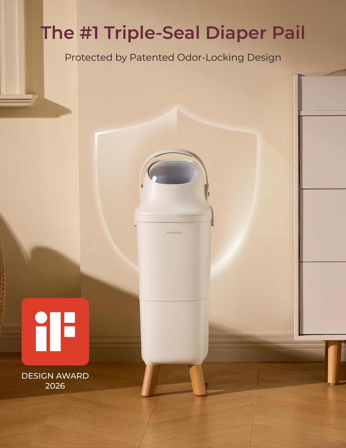 Momcozy Triple-Seal Diaper Pail with Odor Locking, Ergonomic Height Design