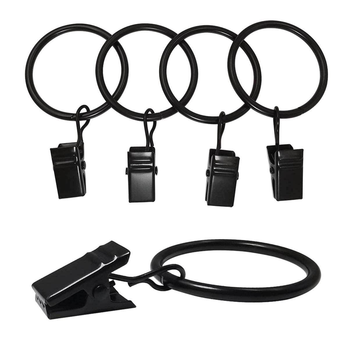 AMZSEVEN 40 Pack Metal Curtain Rings with Clips, 1.26 in ID, Black