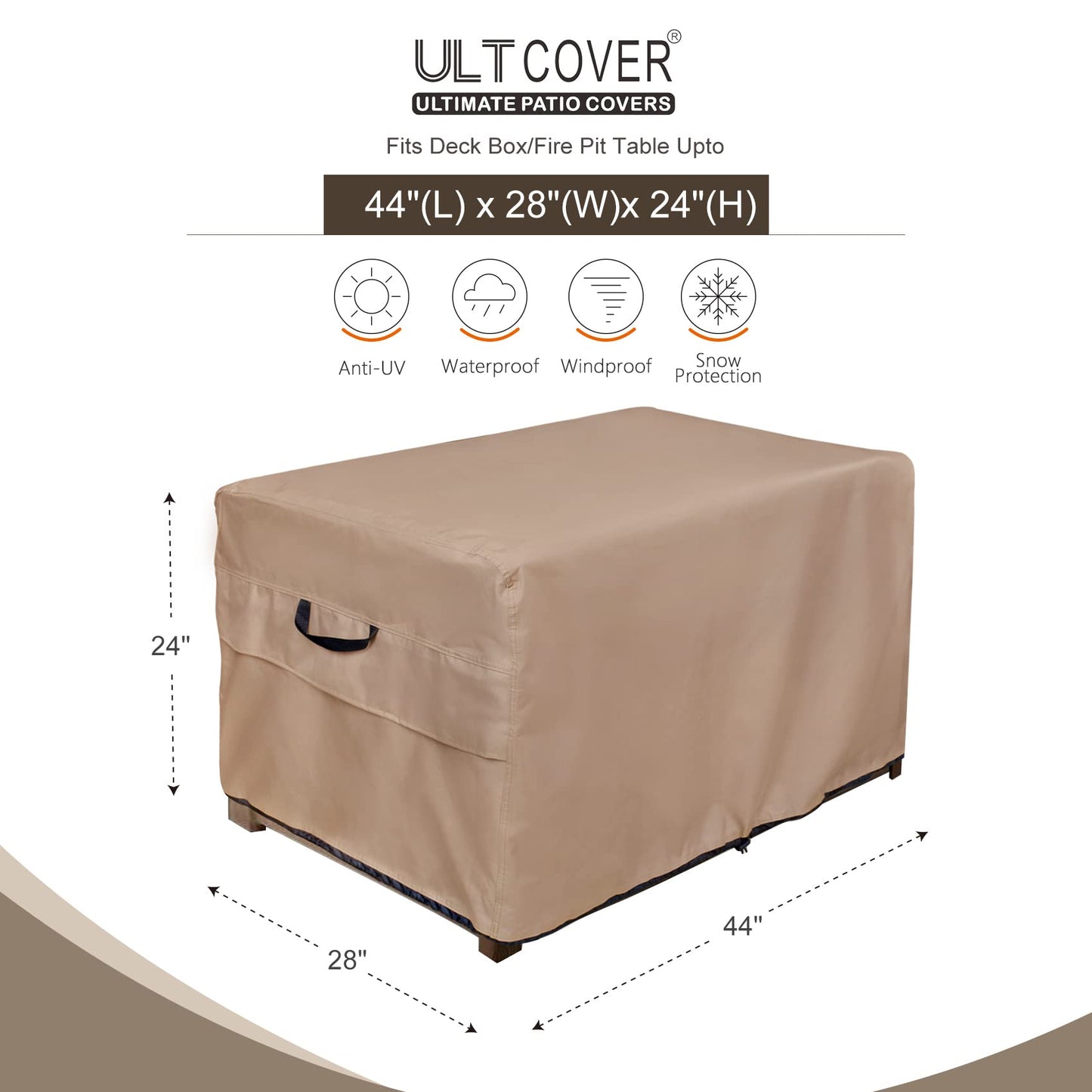 ULTCOVER Patio Deck Box Storage Bench Cover - Waterproof Outdoor Rectangular Fire Pit Table Covers 44 x 28 inch