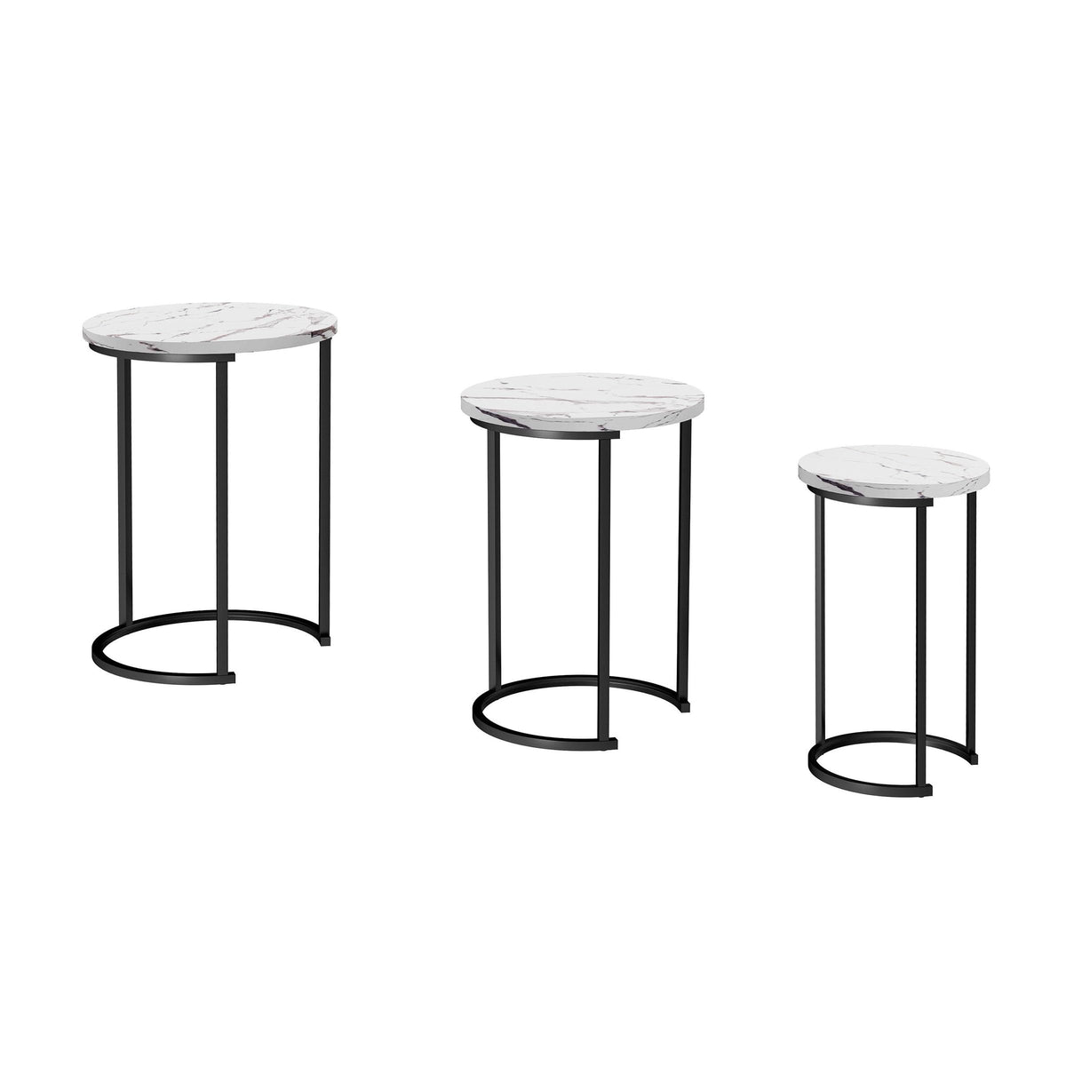 Lavish Home Round Nesting Tables Set of 3, Faux Marble Tabletop, White