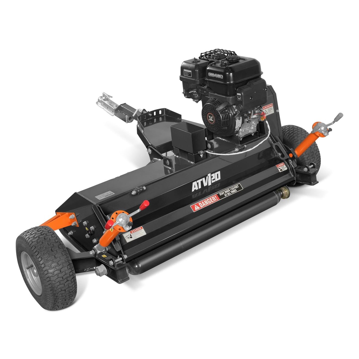 MechMaxx 48 inch Working Width Tow-Behind ATV Offset Flail Mower, ZONSEN 459cc 15HP Electric Start Gasoline Engine, 0.4in-2.5in Cutting Height,28pcs Hammers,Model ATV120