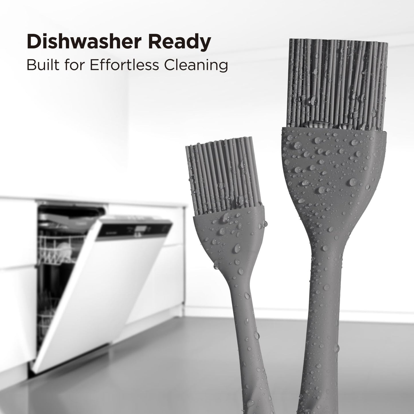 Kitchen Mama WaltzGrip Platinum Silicone Basting Pastry Brush, Metal Gray