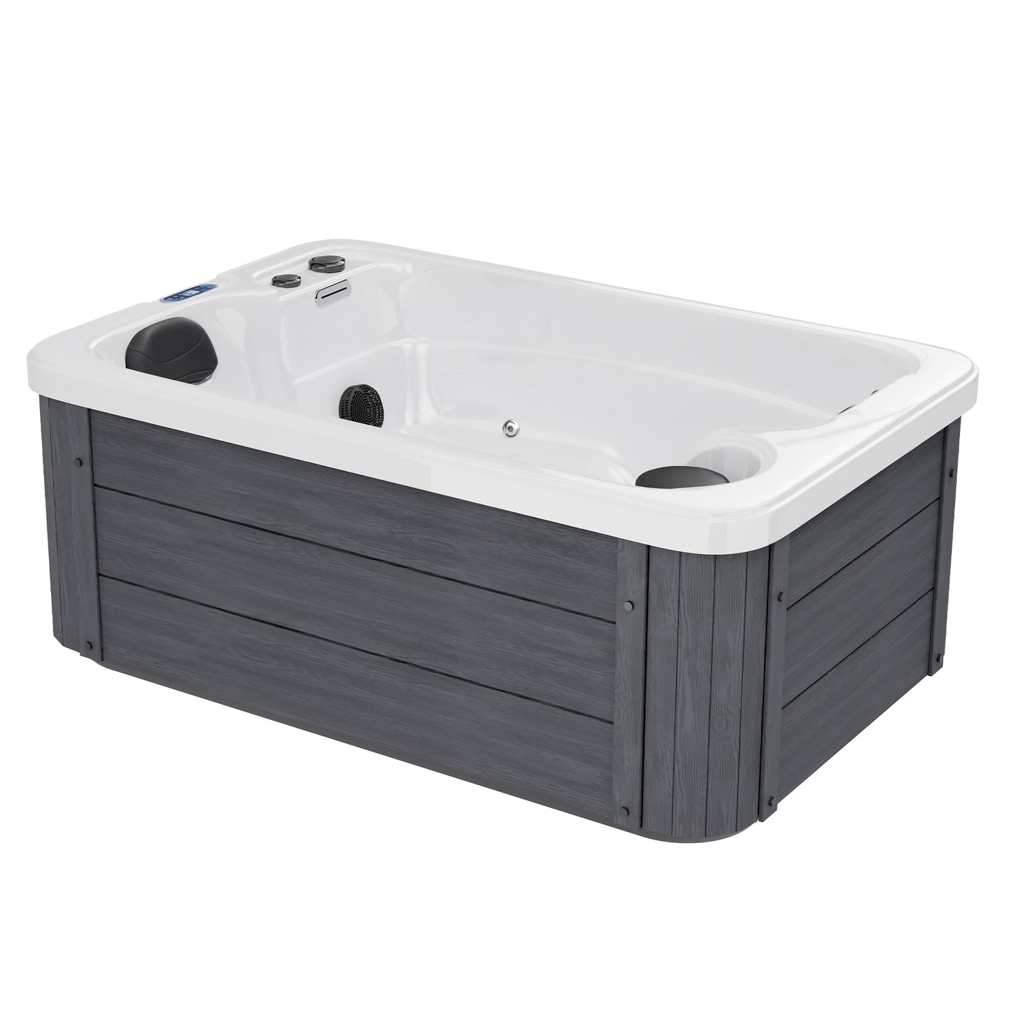 Jocisland 2 Person Outdoor Hot Tub with 15 Stainless Steel Jets, 110V Acrylic Plug & Play Hot Tub with LED Lights & Waterfall, Double Lounger Seat Spa with Cover, 2 Filters & 2HP Pump, Charcoal Gray