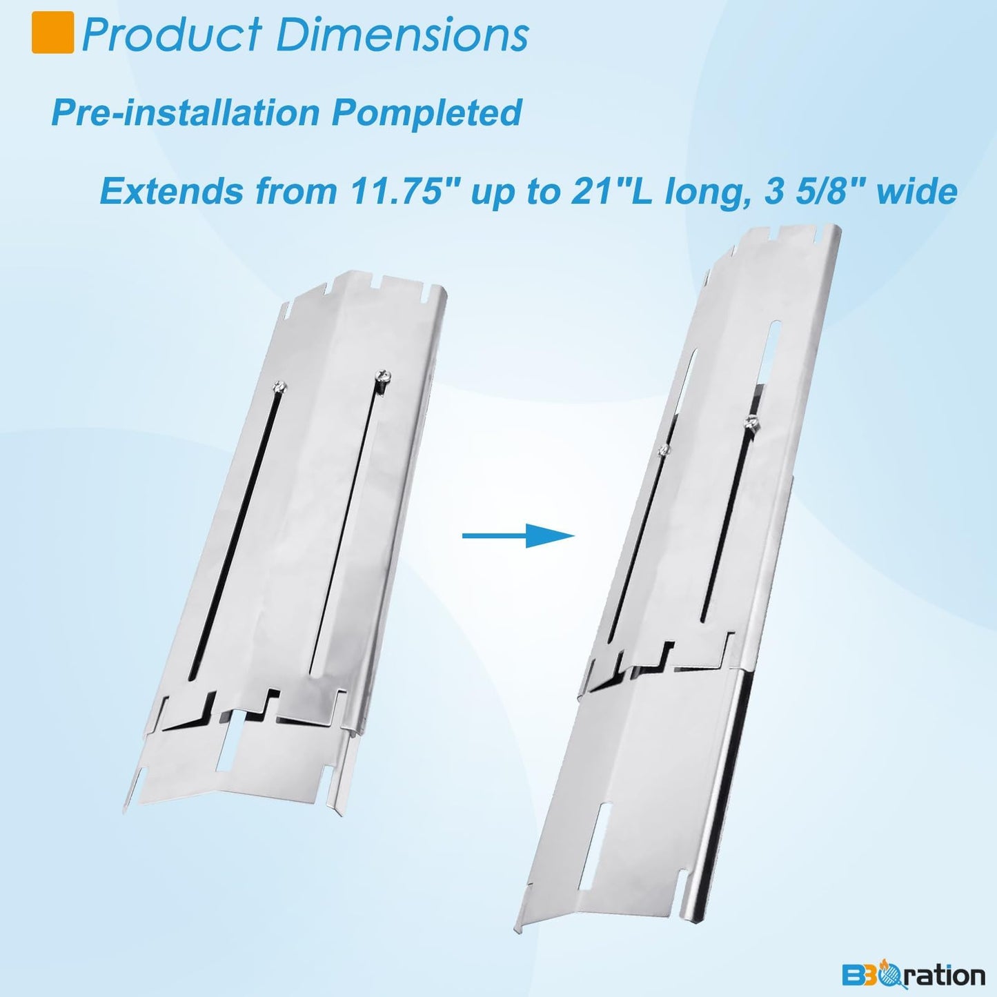 BBQration 4-Pack Universal Grill Heat Plates Extends from 11.75" up to 21" Adjustable Stainless Steel Heat Shield, Flavorizer Bar, Grill Heat Tent, Burner Cover, Flame Tamer for Gas Grill Parts