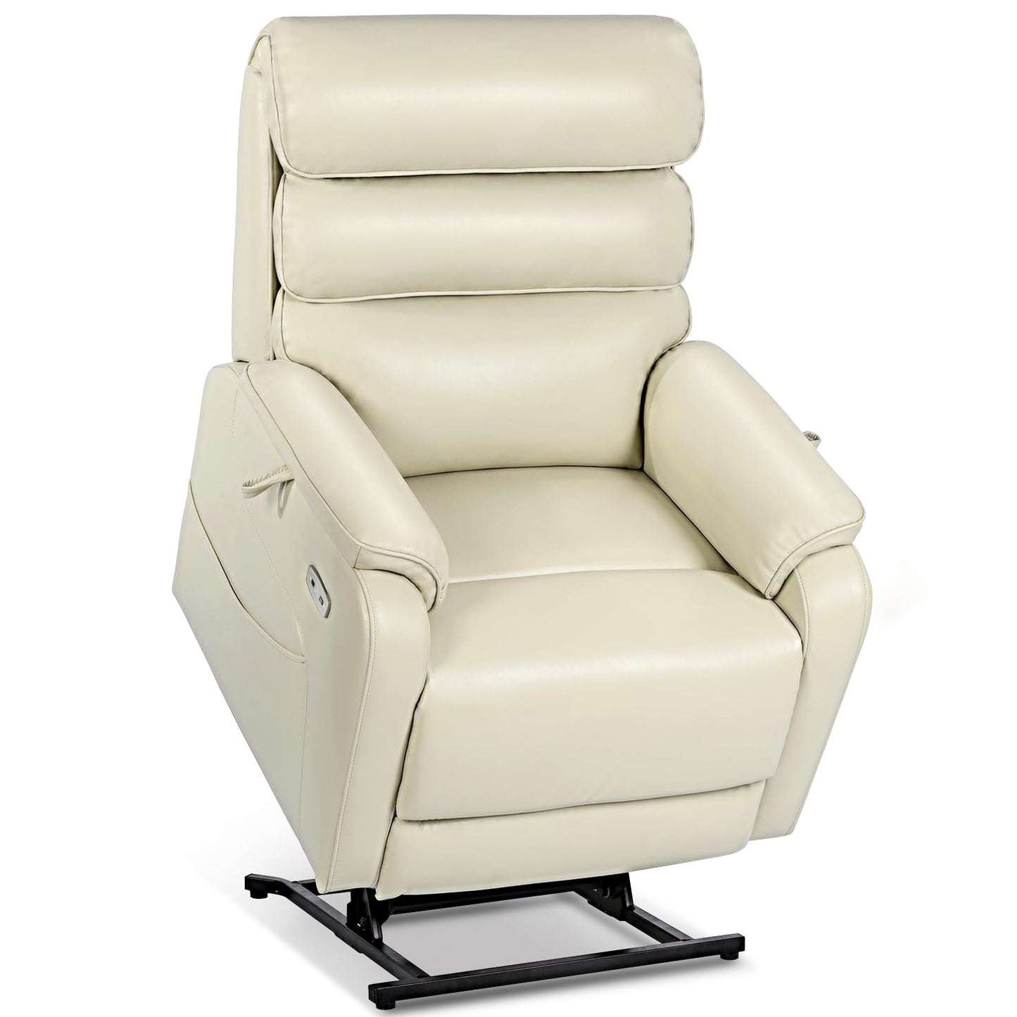 EONIX Dual Motor Lay Flat Power Lift Recliner Chair for Elderly, Breathable Leather Electric Lift Chairs for Adults, 400lbs Heavy Duty Power Recliner with Heat and Massage, SLRY003061, Cream White