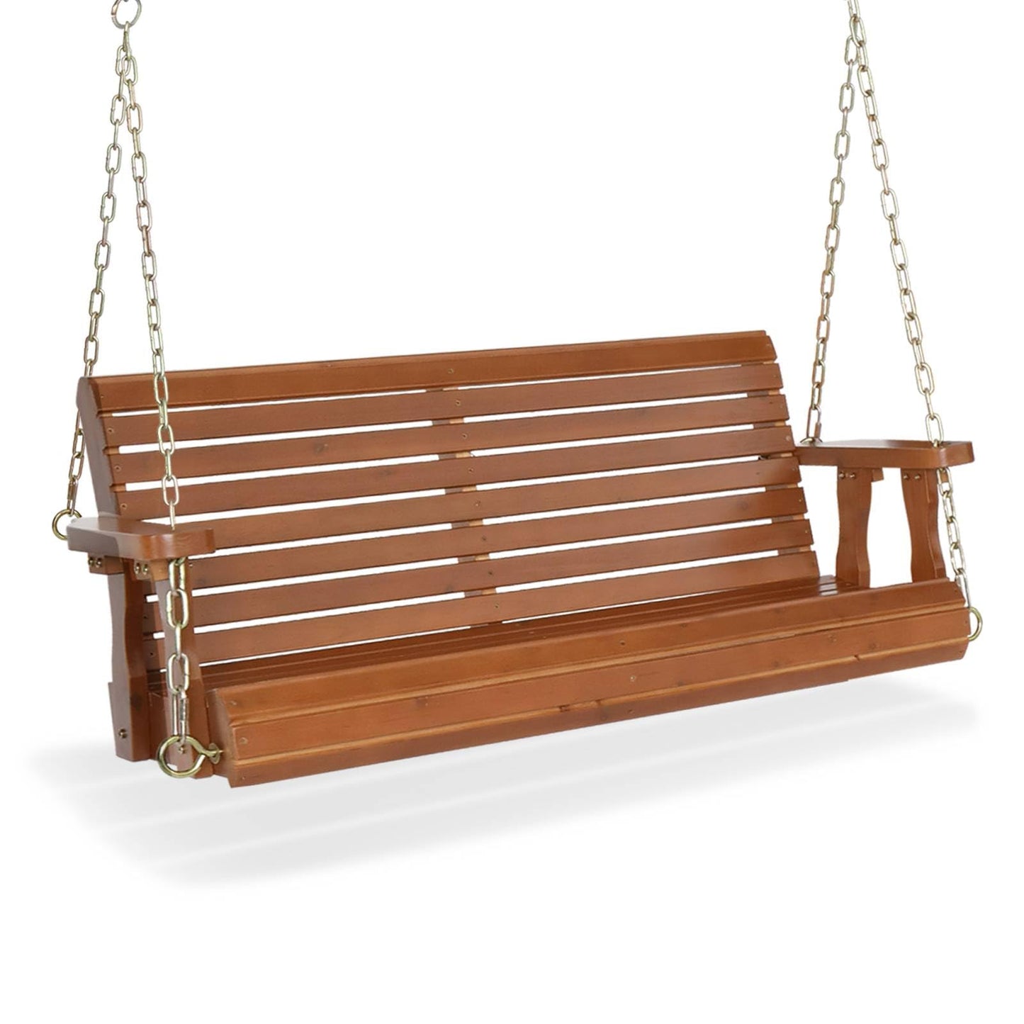 VINGLI Upgraded Patio Wooden Porch Swing for Courtyard & Garden, Heavy Duty 880 LBS Swing Chair Bench with Hanging Chains for Outdoors (Brown, 4 FT)